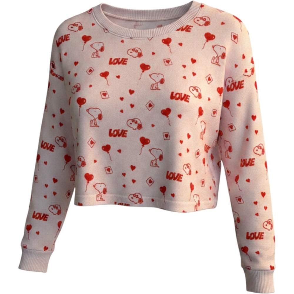 AE Sweatshirt Women S Pink Snoopy Peanuts Heart Love Cropped AE Lounge